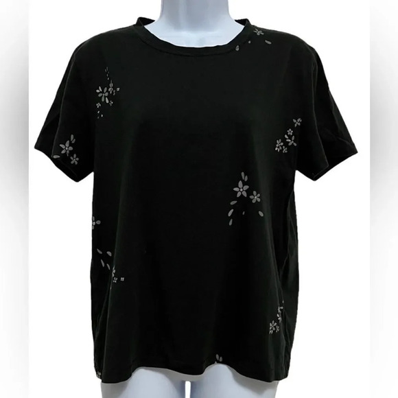 Splendid Black Floral Crewneck  Short Sleeve T-Shirt Women’s Large - Picture 1 of 5